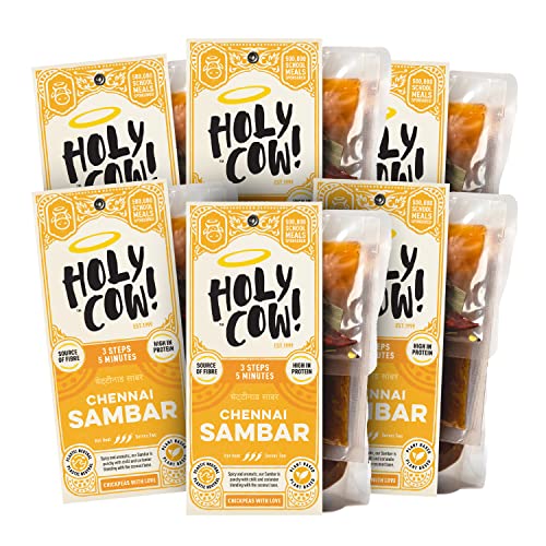 Holy Cow! Daal Curry Kit (5 x 400 g) Sambar Dahl, glutenfreies, veganes Curry-Set, indische Snacks, indische Fertiggerichte, gelbe Linsen von Holy Cow!