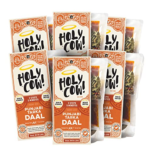 Holy Cow! Daal Lentil Curry-Set (5 x 400 g) Punjabi Tarka Daal, glutenfreies, veganes Curry-Set, indische Fertiggerichte, geteilte Kichererbsen und rote Linsen. von Holy Cow!