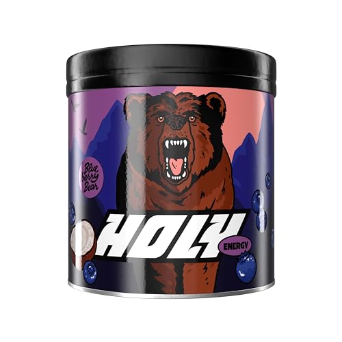 HOLY Energy Gaming Booster 'Blueberry Bear' mit Blaubeere & Kokos Geschmack Pulver| 50 Portionen mit NewCaff & Grüntee Extrakt | Focus Booster - Focus Drink | Vegan mit 100% natürlichen Fruchtaromen von Holy Energy