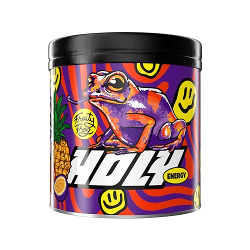 HOLY Energy Gaming Booster 'Fruity Frog' mit Mango, Maracuja & Ananas Geschmack Pulver| 50 Portionen mit NewCaff & Grüntee Extrakt | Focus Booster | Vegan mit 100% natürlichen Fruchtaromen von Holy Energy