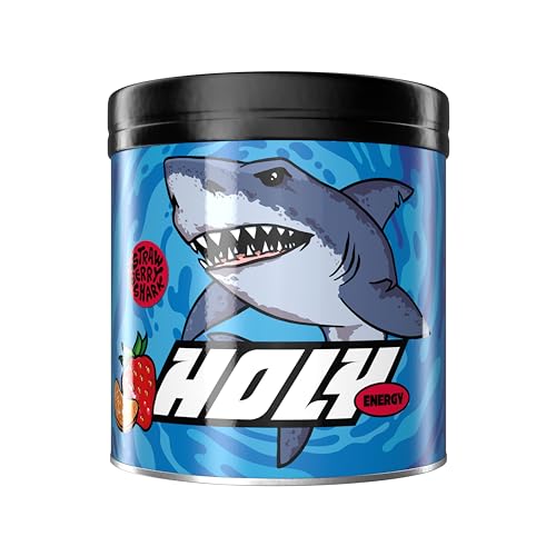 HOLY Energy Gaming Booster 'Strawberry Shark' mit Erdbeer & Limette Geschmack Pulver| 50 Portionen mit NewCaff & Grüntee Extrakt | Focus Booster - Focus Drink | Vegan mit 100% natürlichen Fruchtaromen von Holy Energy
