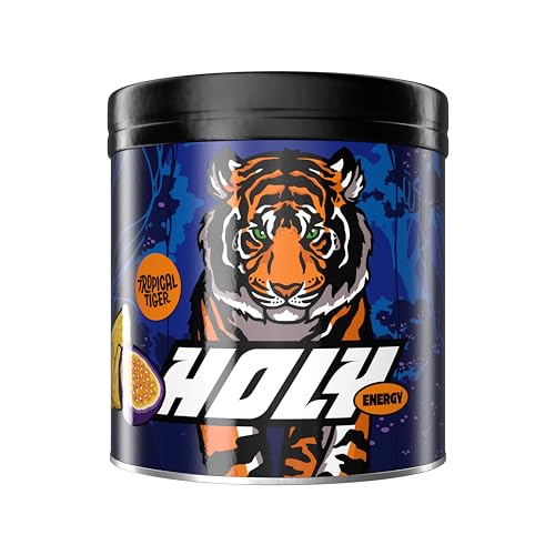 HOLY Energy Gaming Booster 'Tropical Tiger' mit Maracuja & Ananas Geschmack Pulver| 50 Portionen mit NewCaff & Grüntee Extrakt | Focus Booster - Focus Drink | Vegan mit 100% natürlichen Fruchtaromen von Holy Energy