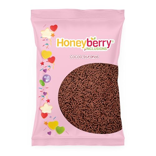 Kakao Stränge Streusel 55g - Natürliche Essbare Streusel Tortendeko - Braune Streudeko, Zuckerstränge, Zuckerstreusel Perfekt zum Verzieren von Kuchen, Cupcakes und Desserts - Hergestellt in der EU von Honeyberry