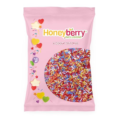 Mehrfarbige Stränge Streusel 55g - Natürliche Essbare Streusel Tortendeko - Streudekor, Zuckerstränge, Zuckerstreusel Perfekt zum Verzieren von Kuchen, Cupcakes und Desserts - Hergestellt in der EU von Honeyberry