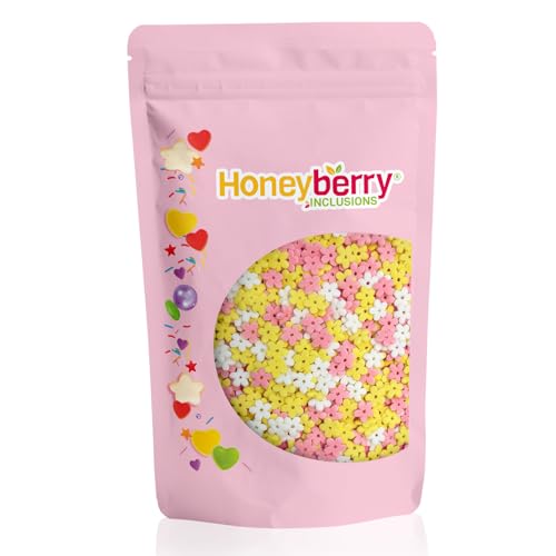 Blumen Streusel Mix 200g - Natürliche Essbare Streusel Tortendeko - Streudeko, Zuckerblumen, Zuckerstreusel Perfekt zum Verzieren von Kuchen, Muffins und Desserts - Hergestellt in der EU von Honeyberry