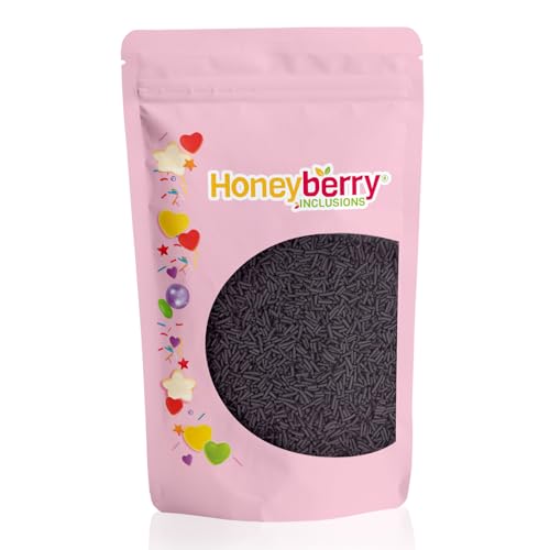 Schwarze Stränge Streusel 200g - Natürliche Essbare Streusel Tortendeko - Schwarze Streudeko, Zuckerstränge, Zuckerstreusel zum Verzieren von Kuchen, Muffins und Desserts - Hergestellt in der EU von Honeyberry