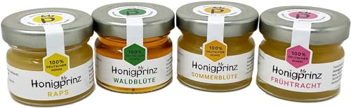 Honig Probier Set - 4 verschiedene Sorten - 100% Deutscher Honig [4 x 28 Gramm] Honigprinz Familien-Imkerei Probierset von Honigprinz