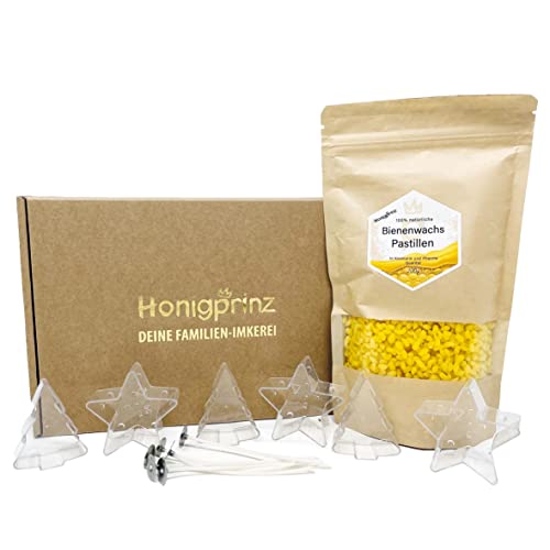 Geschenkset | 200g Bienenwachs Pastillen inkl. 6 schöner Teelichtformen zum selbst gießen (DIY) | Honigprinz Familien - Imkerei von Honigprinz