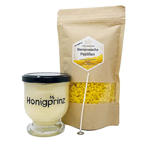 Honig Geschenkset 2in1 | Erst lecker Rapshonig, dann schöne Bienenwachskerze im Honigglas | Honigprinz Familien - Imkerei von Honigprinz