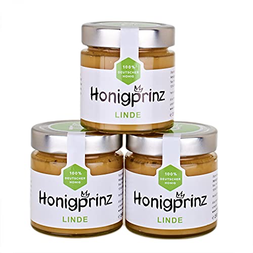 Honig Lindenhonig 100% Deutscher Blütenhonig [3 x 250 Gramm] Honig Linde ursprünglicher und natürlicher Honiggenuss, Honigprinz Familien - Imkerei von Honigprinz