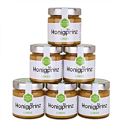 Honig Lindenhonig 100% Deutscher Blütenhonig [6 x 250 Gramm] Honig Linde ursprünglicher und natürlicher Honiggenuss, Honigprinz Familien - Imkerei von Honigprinz