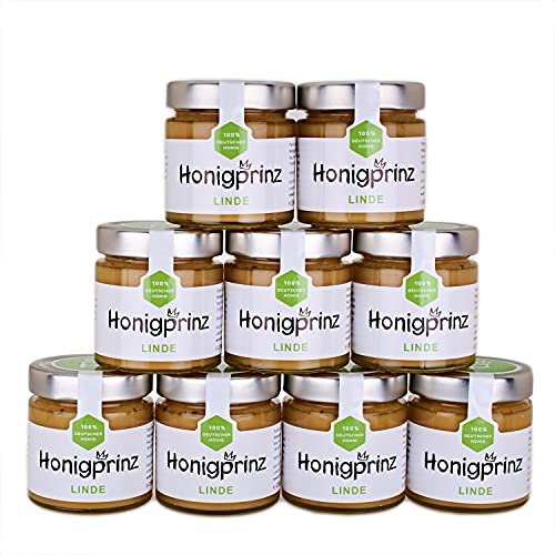 Honig Lindenhonig 100% Deutscher Blütenhonig [9 x 250 Gramm] Honig Linde ursprünglicher und natürlicher Honiggenuss, Honigprinz Familien - Imkerei von Honigprinz