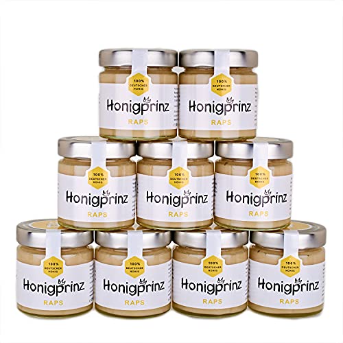 Honig Rapshonig 100% Deutscher Blütenhonig [9 x 250 Gramm] cremiger Raps Honig, ursprünglicher und natürlicher Honiggenuss, Honigprinz Familien-Imkerei von Honigprinz