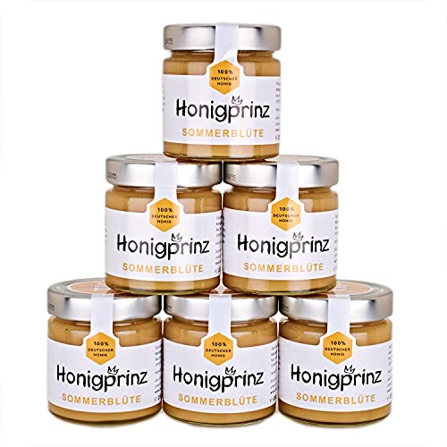 Honig Sommerblütenhonig 100% Deutscher Blütenhonig [6 x 250 Gramm] cremiger Sommerblüten Honig, ursprünglicher und natürlicher Honiggenuss, Honigprinz Familien-Imkerei von Honigprinz