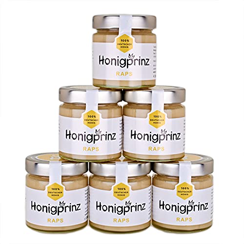 Honig Rapshonig 100% Deutscher Blütenhonig [6 x 250 Gramm] cremiger Raps Honig, ursprünglicher und natürlicher Honiggenuss, Honigprinz Familien-Imkerei von Honigprinz