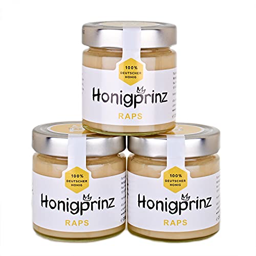 Honig Rapshonig 100% Deutscher Blütenhonig [3 x 250 Gramm] cremiger Raps Honig, ursprünglicher und natürlicher Honiggenuss, Honigprinz Familien-Imkerei von Honigprinz