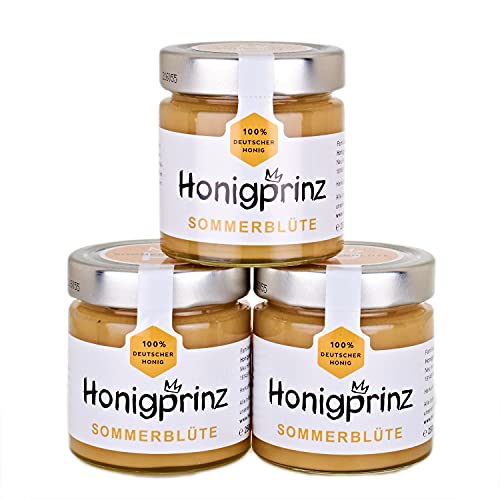 Honig Sommerblütenhonig 100% Deutscher Blütenhonig [3 x 250 Gramm] cremiger Sommerblüten Honig, ursprünglicher und natürlicher Honiggenuss, Honigprinz Familien-Imkerei von Honigprinz