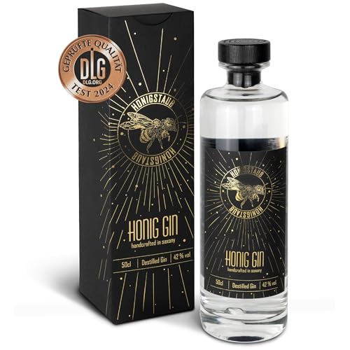 HonigStaub Premium Gin, mit einem Hauch von Honig verfeinert – 500 ml Gin Flasche/Besonderer Gin aus Sachsen/Honig Gin als Gin Geschenk 50 cl - mehrfach mit Bronze ausgezeichnet von Honigstaub