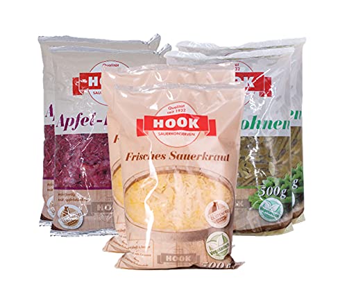 HOOK - Omas Liebste - Probierset: 2 x HOOK Apfelrotkohl, 2 x HOOK Frisches Sauerkraut, 2 x HOOK Saure Bohnen (je 500g) von Hook