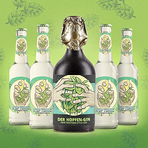Hertl Gin Tonic Set aus Franken | Vier Flaschen feinstes Hop Tonic in Kombination mit herrlichen Hopfen-Gin: gebraut mit bayerischem Hopfen und verfeinert mit Malz | New Western Style | 37,5% vol. Hertl Gin Tonic Set aus Franken | Vier Flaschen feinstes Hop Tonic in Kombination mit herrlichen Hopfen-Gin: gebraut mit bayerischem Hopfen und verfeinert mit Malz | New Western Style | 37,5% vol. von Hopfen Gin, Hop Tonic