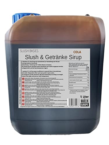 Basic Slush Eis und Getränke Sirup Cola im 5 Liter Kanister AZO Frei wiederverschließbar ohne Koffein für ca 42 Liter Getränke Cocktails Slushmaschine von Hopser Food Fun