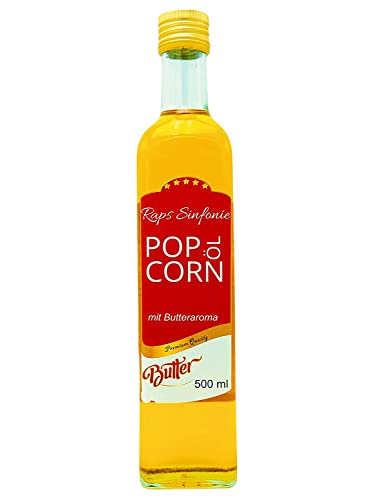 Hopser Food Fun Popcorn Öl mit feinem natürlichen Butteraroma und praktischem Ausgießer Hocherhitzbares Popcornmais Butter Aroma Fett Raps Sinfonie mit Traubenkernöl und Buttergeschmack (500 ml) von Hopser Food Fun