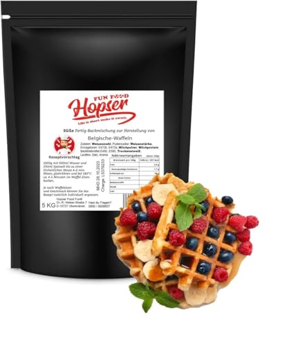 Premium Belgische Waffeln Teig Backmischung 5 Kg wiederverschließbar Original für ca 120 Waffeln von Hopser Food Fun