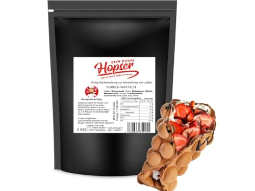 Premium Bubble Waffelteig Backmischung Egg Nugg 5 Kg wiederverschließbar für ca 120 Waffeln von Hopser Food Fun