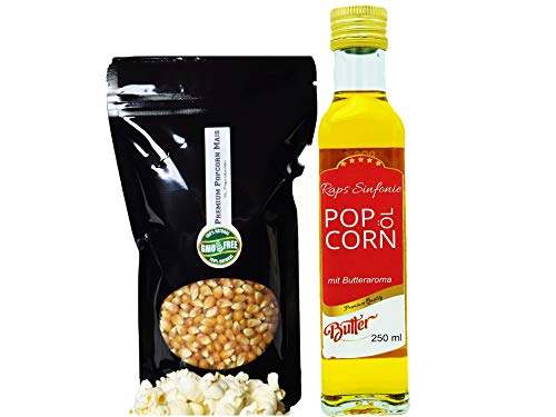 Premium Popcorn Kinopopcorn frische Beutel XL 1:46 Popvolumen (500g+Öl Set) von Hopser Food Fun
