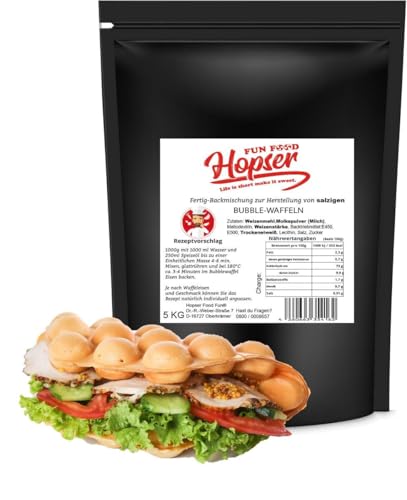 Premium Salziger Bubble Waffelteig Backmischung Egg Nugg 5 Kg wiederverschließbar für ca 120 Waffeln Premium Salziger Bubble Waffelteig Backmischung Egg Nugg 5 Kg wiederverschließbar für ca 120 Waffeln von Hopser Food Fun