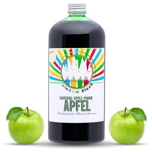 Rainbow Slush Sirup AZO FREI | 1 Liter Flasche | Konzentrat für Slushy Maker Eis Slushmaschinen Eismaschinen Getränke 1:5 bis 1:20 (Apfel) von Hopser Food Fun
