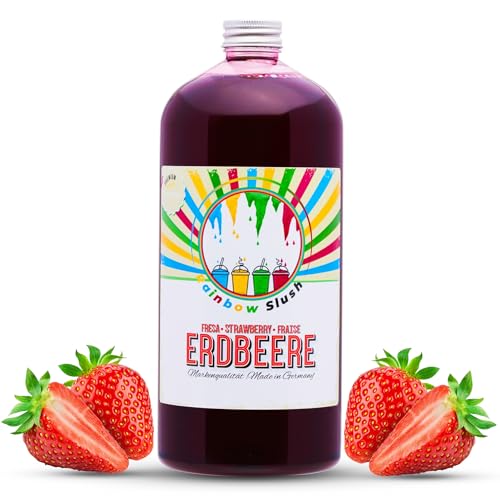 Rainbow Slush Sirup AZO FREI | 1 Liter Flasche | Konzentrat für Slushy Maker Eis Slushmaschinen Eismaschinen Getränke 1:5 bis 1:20 (Erdbeere) von Hopser Food Fun