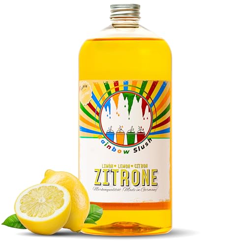 Rainbow Slush Sirup AZO und Glycerin Frei | 1 Liter Flasche | Lemon Zitrone | Konzentrat für Slushy Maker Eis Slushmaschinen Eismaschinen Getränke 1:5 bis 1:20 von Hopser Food Fun