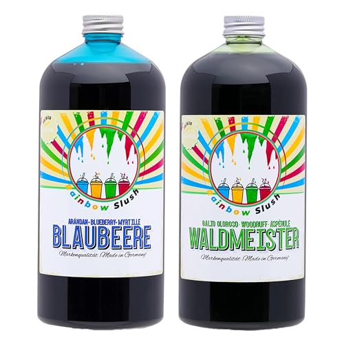 Rainbow Slush Sirup AZO FREI | 2x1 Liter Flasche | Konzentrat für Slushy Maker Eis Slushmaschinen Eismaschinen Getränke 1:5 bis 1:20 (1xWaldmeister/1xBlaubeere) von Hopser Food Fun