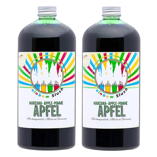 Rainbow Slush Sirup AZO FREI | 2x1 Liter Flasche | Konzentrat für Slushy Maker Eis Slushmaschinen Eismaschinen Getränke 1:5 bis 1:20 (2xApfel) von Hopser Food Fun