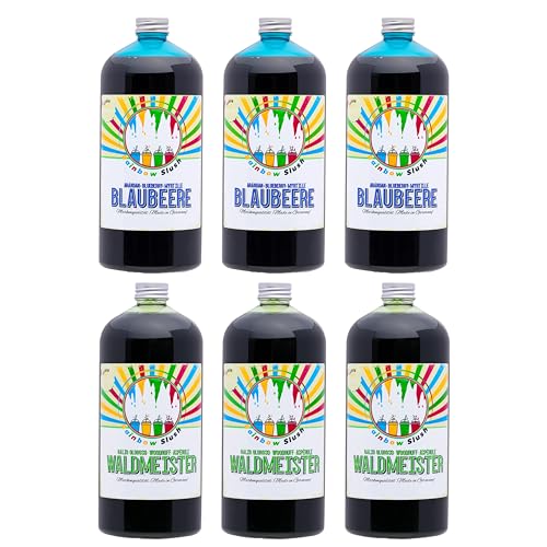 Rainbow Slush Sirup AZO FREI | 6x1 Liter Flasche | Konzentrat für Slushy Maker Eis Slushmaschinen Eismaschinen Getränke 1:5 bis 1:20 (3xBlaubeere/3xWaldmeister) von Hopser Food Fun