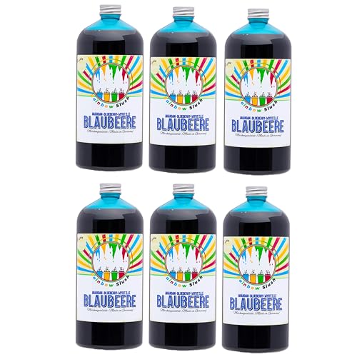 Rainbow Slush Sirup AZO FREI | 6x1 Liter Flasche | Konzentrat für Slushy Maker Eis Slushmaschinen Eismaschinen Getränke 1:5 bis 1:20 (6xBlaubeere) von Hopser Food Fun
