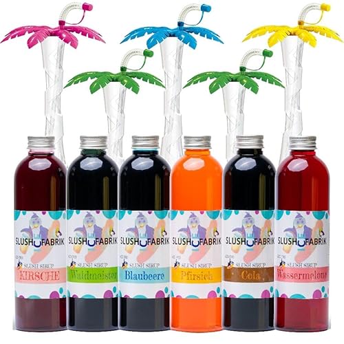 Sirup Partyset 6 x 250ml + 5 Slush Palmen Bunt | Slush, Getränke | Slushy Eis selber machen | Slushmaschine Konzentrat 1:5 von Hopser Food Fun