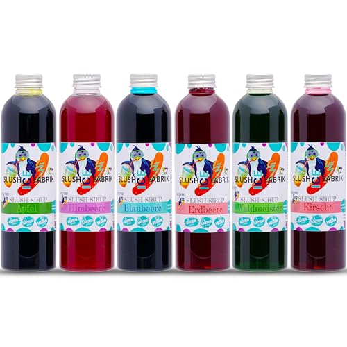 Sirup Partyset 6 x 250ml für Slush, Getränke, AZO und Glycerin Frei | Slushy Eis selber machen | Slushmaschine Konzentrat 1:5, (6 x 250ml Slush-Set 2) von Hopser Food Fun