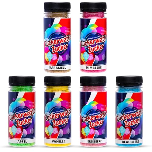 Zuckerwatte Zucker Set 6 Sorten je 100g für Zuckerwatte Maschine AZO Frei Aromazucker Farbzucker Backen Dekorieren Zuckerwatte Zucker Set 6 Sorten je 100g für Zuckerwatte Maschine AZO Frei Aromazucker Farbzucker Backen Dekorieren von Hopser Food Fun