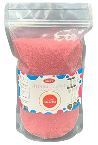 1 KG Farbzucker Aromazucker für Zuckerwatte Bunt | Erdbeere, Kirsche, Cola, Vanille, Blau Zuckerwattezucker (Kirsche) von Hopser Food Fun
