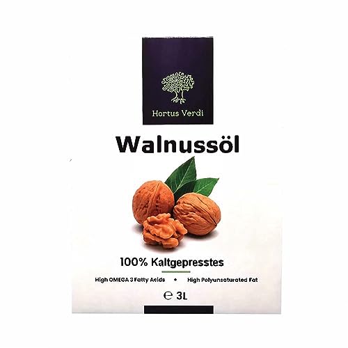 Walnussöl 3 Liter (3000 ml) Hortus Verdi - Kaltgepresst - 100% natürlich - RAW VEGAN - Saucen - Suppen - Glutenfrei - Süßigkeiten - Nachspeisen - Backwaren- Gourmet von Hortus Verdi