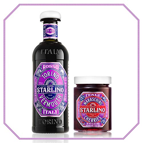 Starlino Rosso Vermouth 17% Vol Alkohol mit Maraschino Kirschen im Manhattan Cocktail-Kit (1x 0,75l Flasche & 1x 400g Glas) von Hotel Starlino