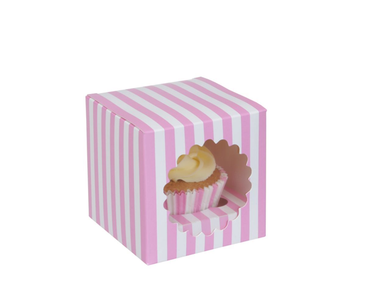 Cupcake Box für 1 Cupcake rosa weiß gestreift 3 Stück von House of Marie