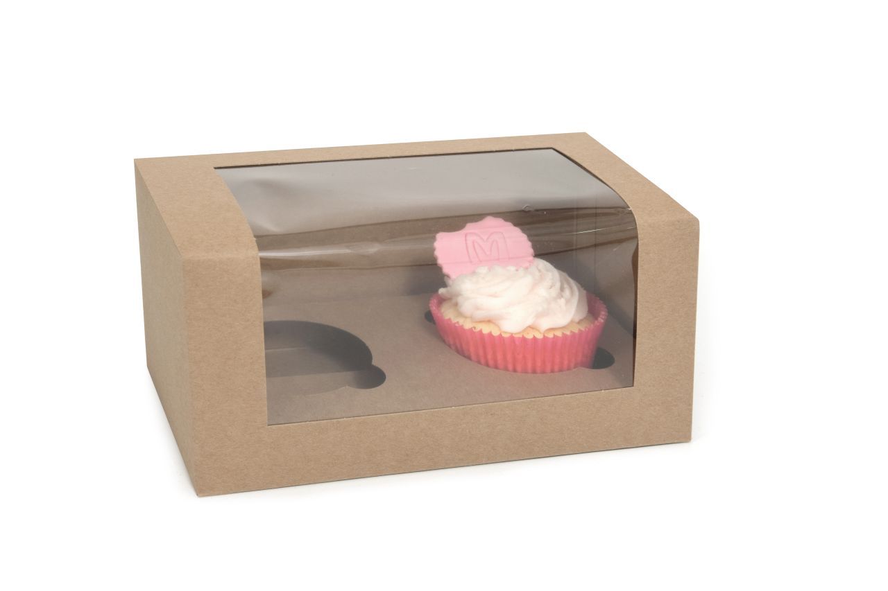 Cupcake Box für 2 Cupcakes mit Fenster ECO-Line Kraft 3 Stück von House of Marie