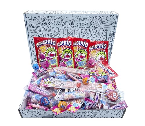 HOUSTAND- Süßigkeiten box für Geburtstage- Großpackung mit 100 glutenfreien Süßigkeiten und 10 Geburtstagstüten- Piñatafüllung- Kindergeburtstage- Halloween- Weihnachten. von Houstand