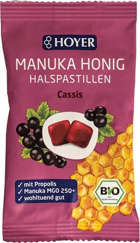 HOYER Manuka Honig Halspastillen Cassis Bio mit Propolis - Mit echtem Manukahonig, MGO 250+ - Wohltuend für Hals & Rachen - 30 g HOYER Manuka Honig Halspastillen Cassis Bio mit Propolis - Mit echtem Manukahonig, MGO 250+ - Wohltuend für Hals & Rachen - 30 g von Hoyer