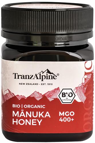 TranzAlpine Manuka Honig MGO 400+ BIO zertifiziert + geprüft - 100% reiner Manukahonig aus Neuseeland mit laborgeprüftem MGO-Gehalt, Original-Imkerabfüllung - 250 g von Hoyer