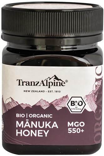 TranzAlpine Manuka Honig MGO 550+ Bio - 100% reiner Manukahonig aus Neuseeland mit laborgeprüftem MGO-Gehalt, Original-Imkerabfüllung - 250 g von TranzAlpine