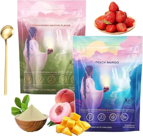 Magic Peach Mango, Mate Instant Tea Powder, Mate Tea Supplements with Prebiotics and Probiotics, 4-in-1 Functional Blend, Magic Strawberry Matcha, Focus and Gut Health. (2pcs) von Hualabo
